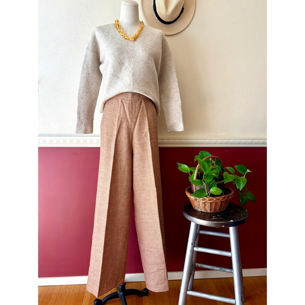 Yeohlee New York Wide Leg‎ Dress Pants Terracotta Woven High Waist 100% Wool 14